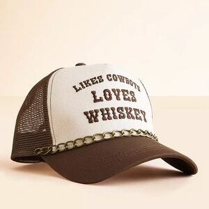 Likes Cowboys, Loves Whiskey trucker hat with chain